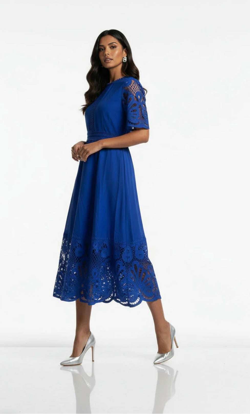 Louisa Royal Blue Broiderie Anglais Midi Dress