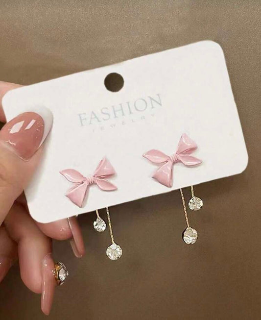 Pink Bow Drop Earrings