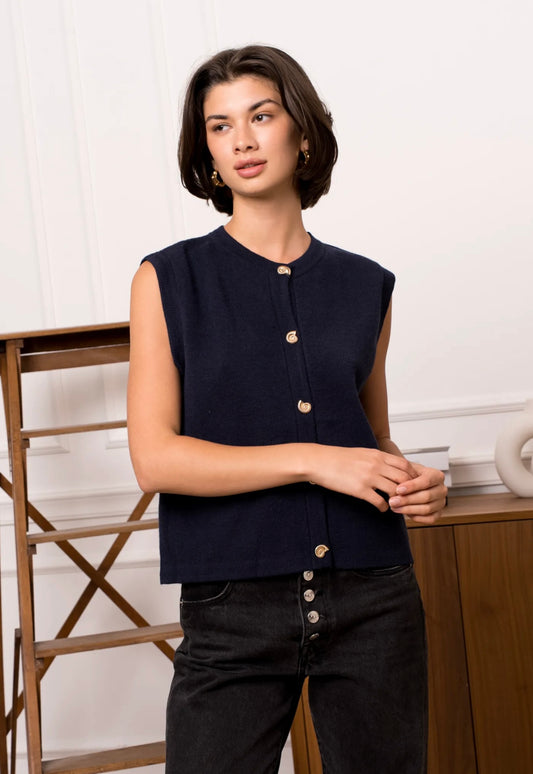 Navy Waistcoat With Statement Buttons