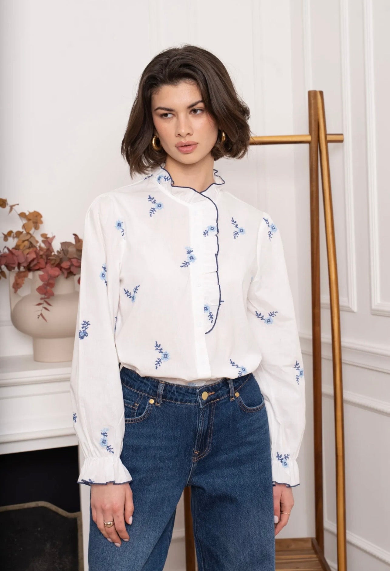 White & Blue Floral Shirt