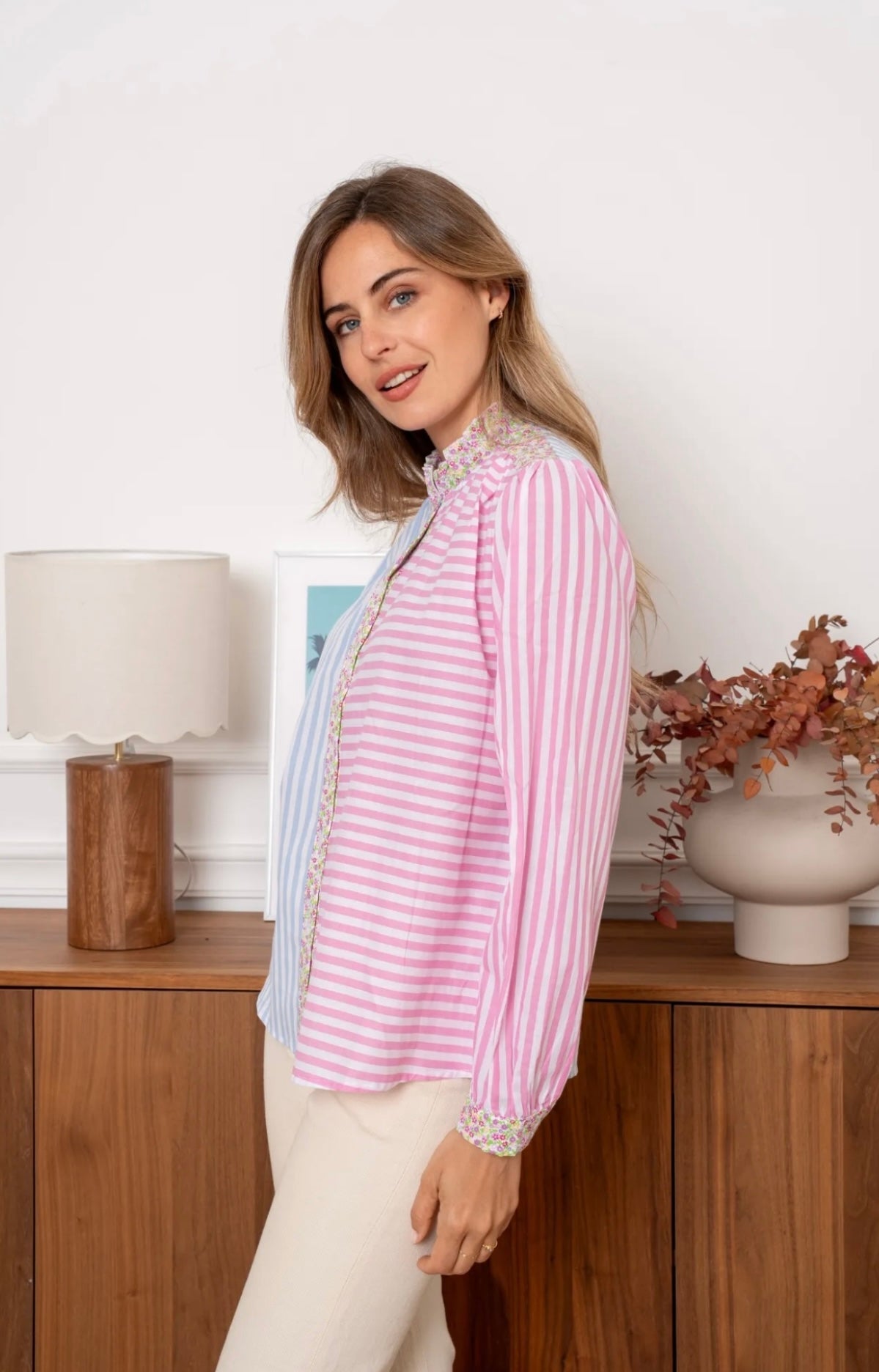 Michelle Candy Pink & Blue Striped Shirt