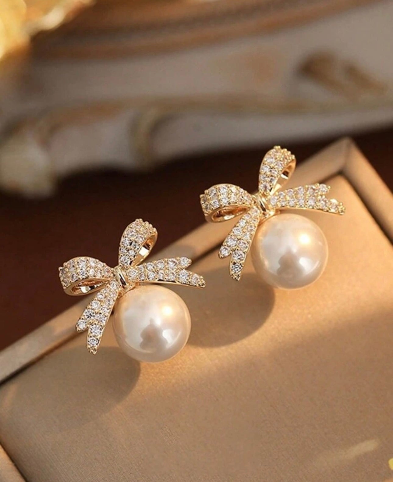 Pearl Bow Drop Earrings