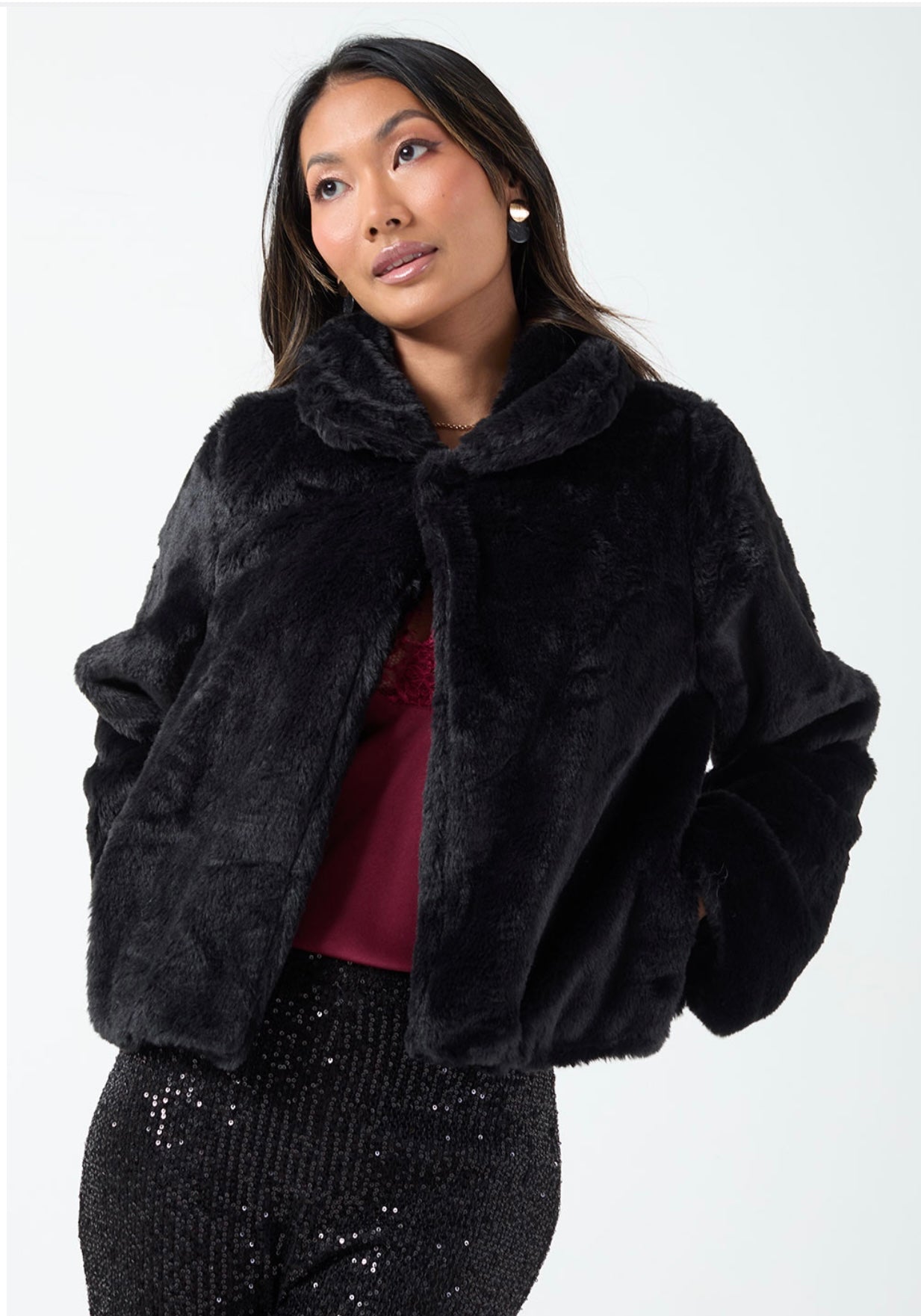 Jenny Black Faux Fur Coat (size 14)