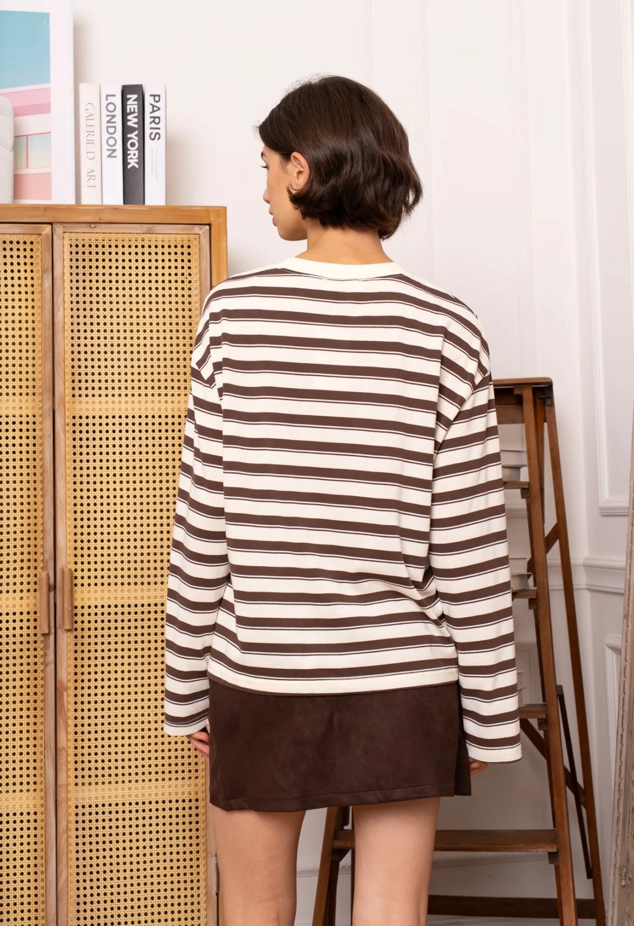 Brown & Cream Striped Long Sleeve Top