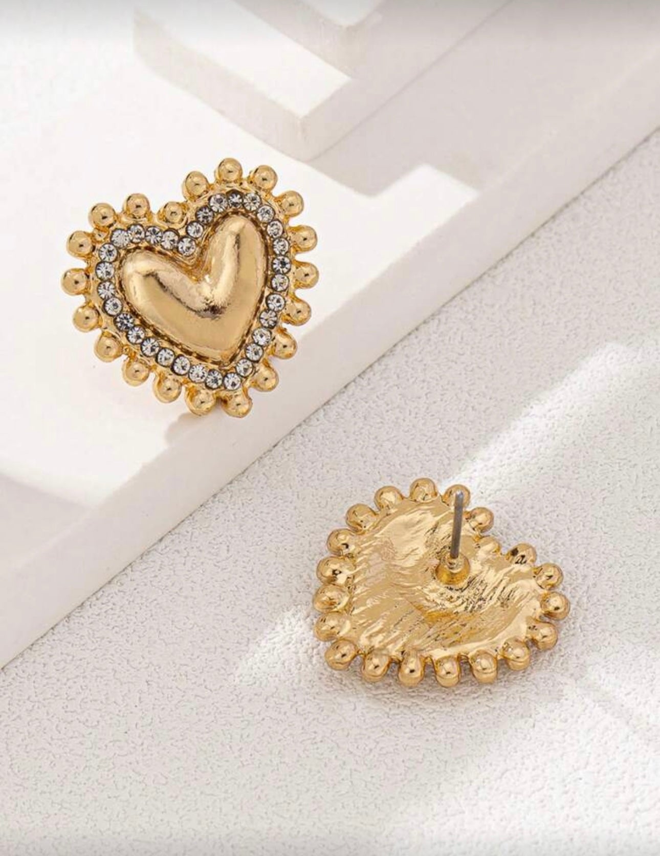Oversize Gold Diamanté Heart Earrings