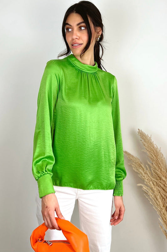 Alisha Satin Lime Green Blouse