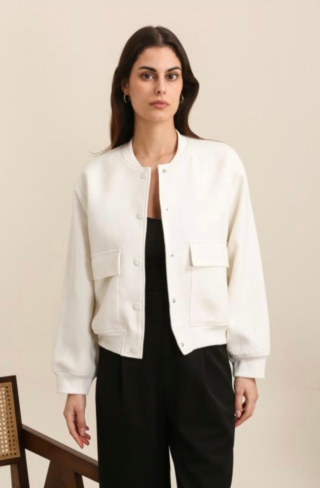 Harriet White Linen Blend Bomber Jacket