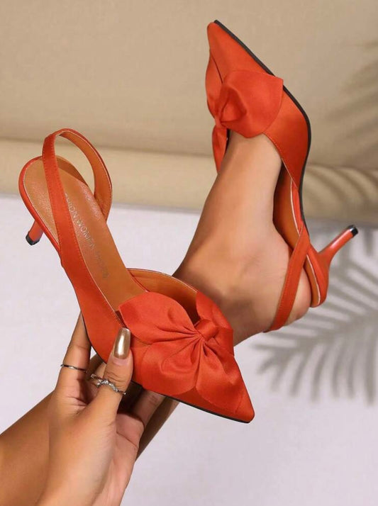 Victoria Orange Bow Detail Slingback Heels