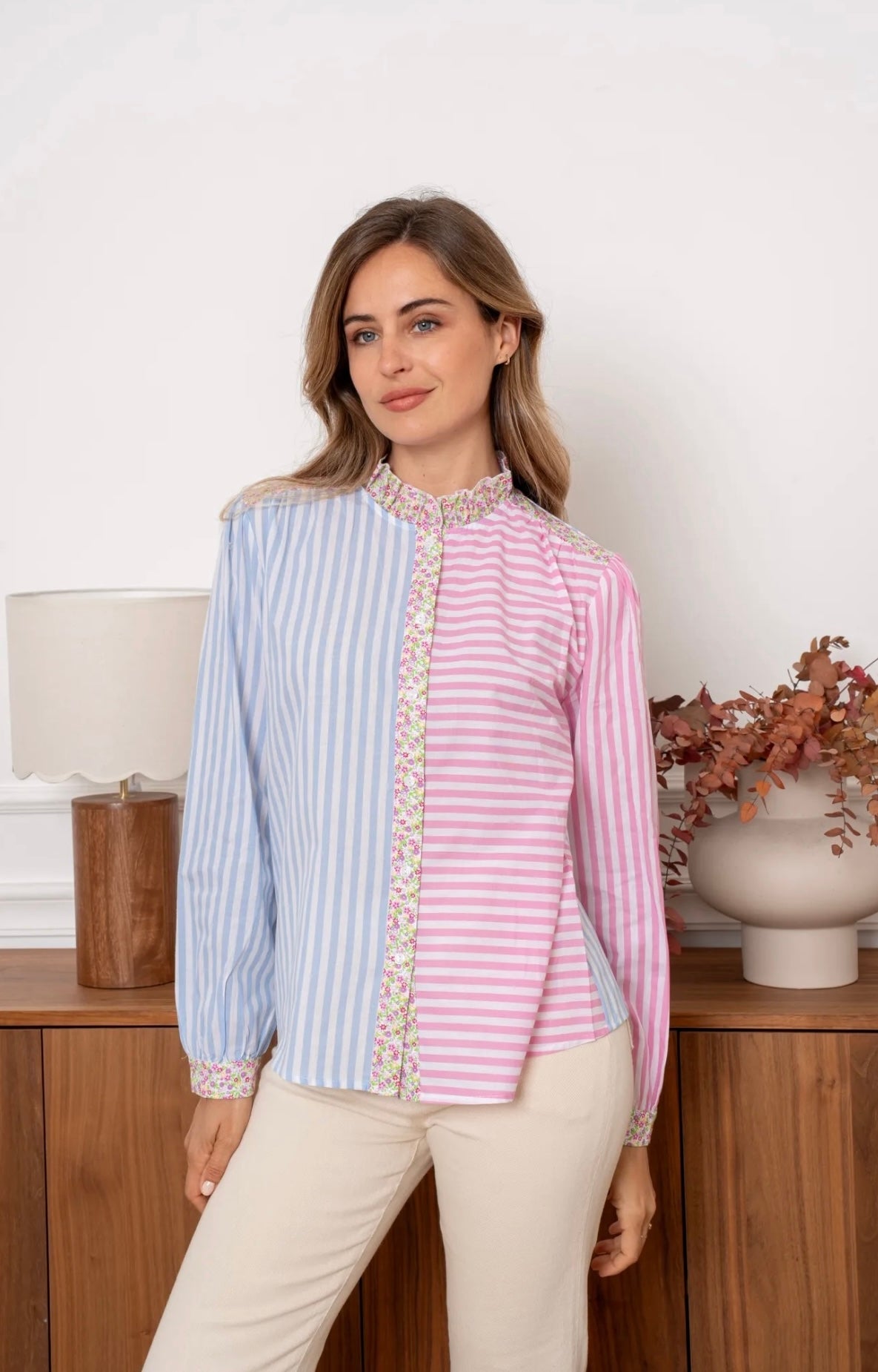 Michelle Candy Pink & Blue Striped Shirt