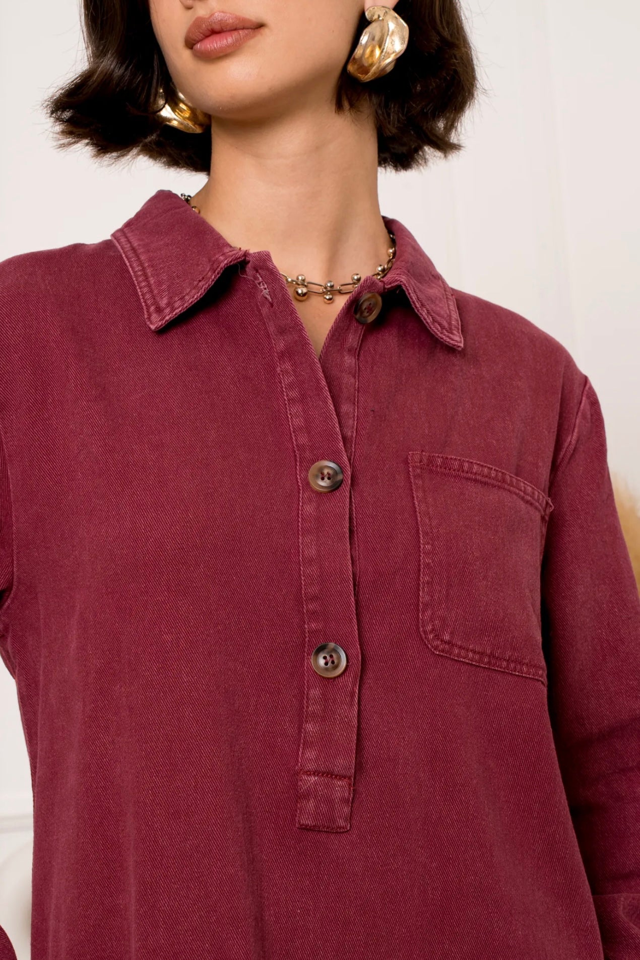 Burgundy Denim Dress