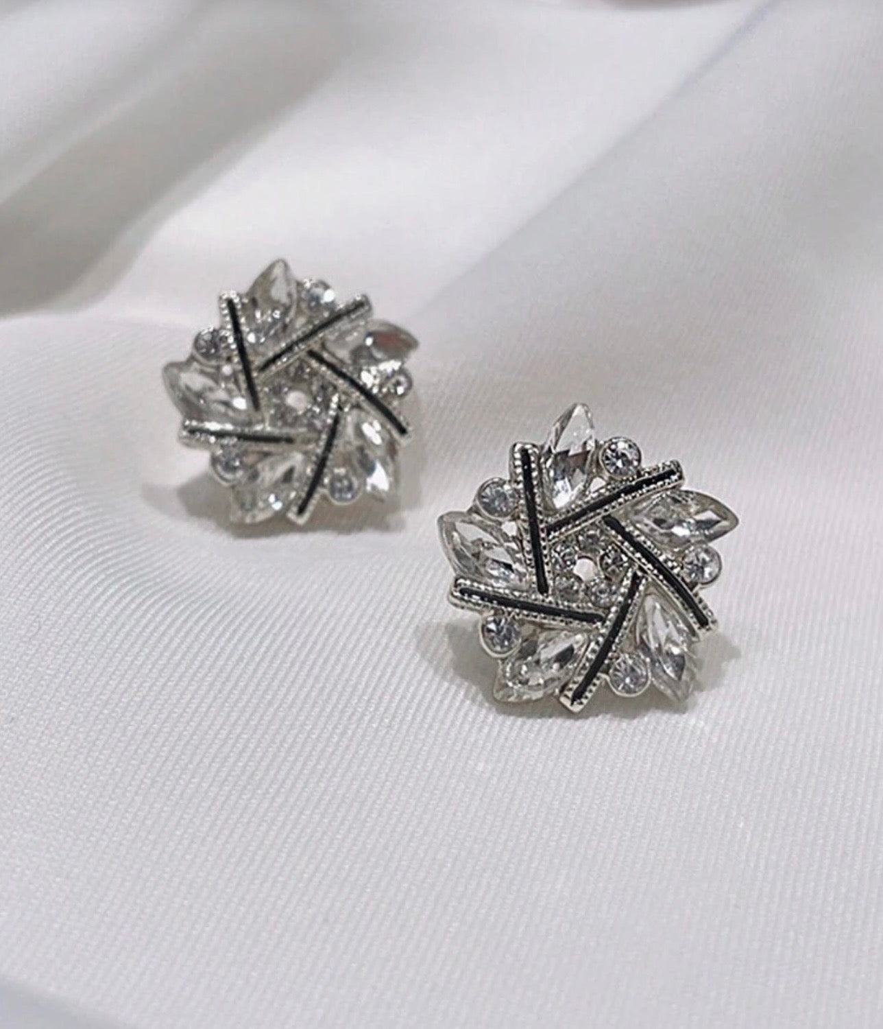 Silver & Black Diamanté Earrings