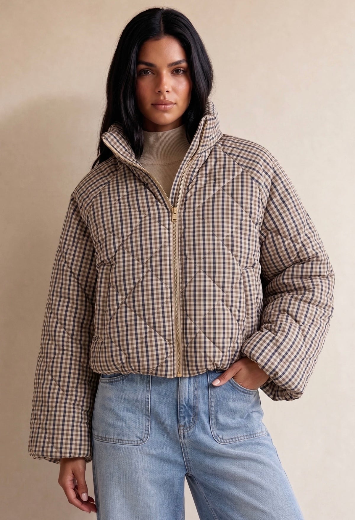 The Ava Coat Checked Beige