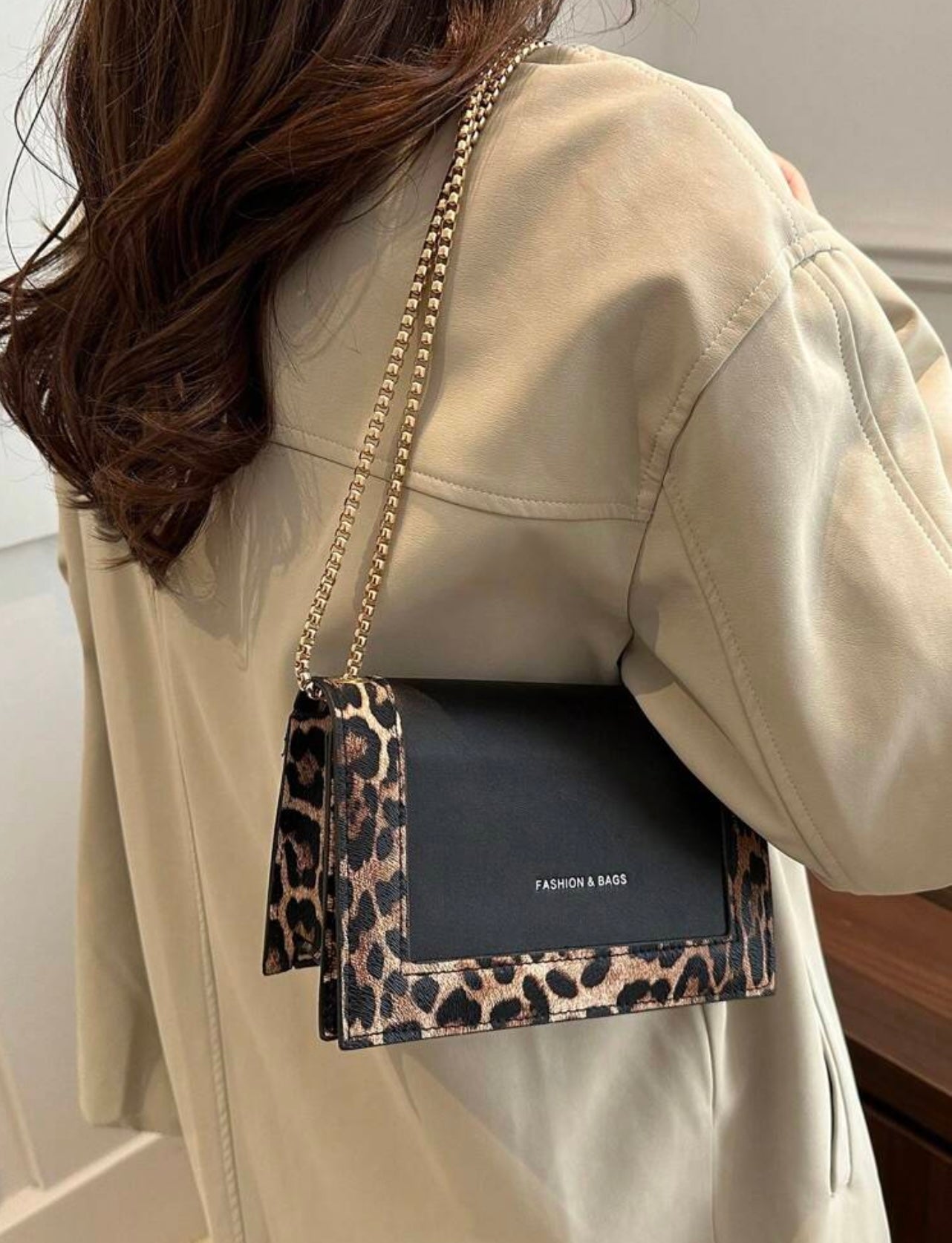 Leopard Print Gold Chain Handbag