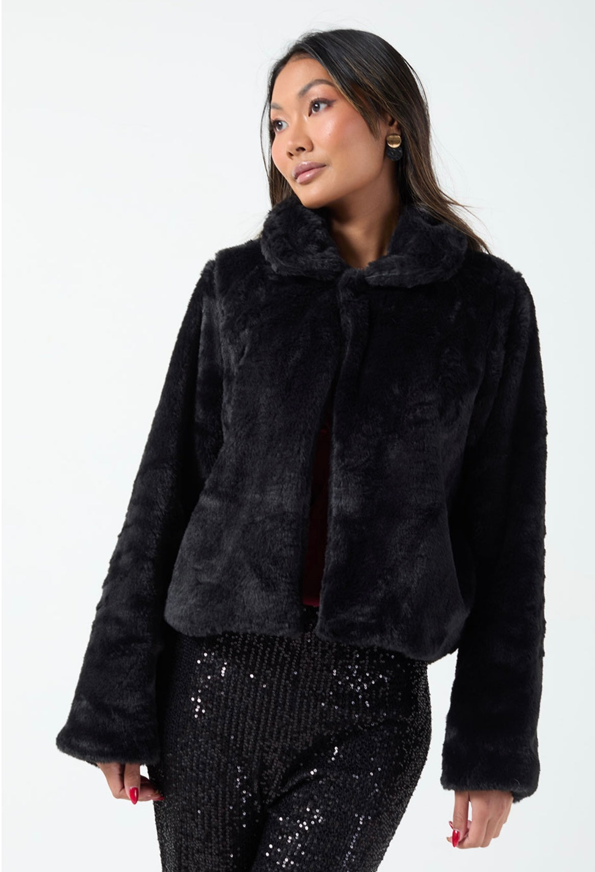 Jenny Black Faux Fur Coat (size 14)