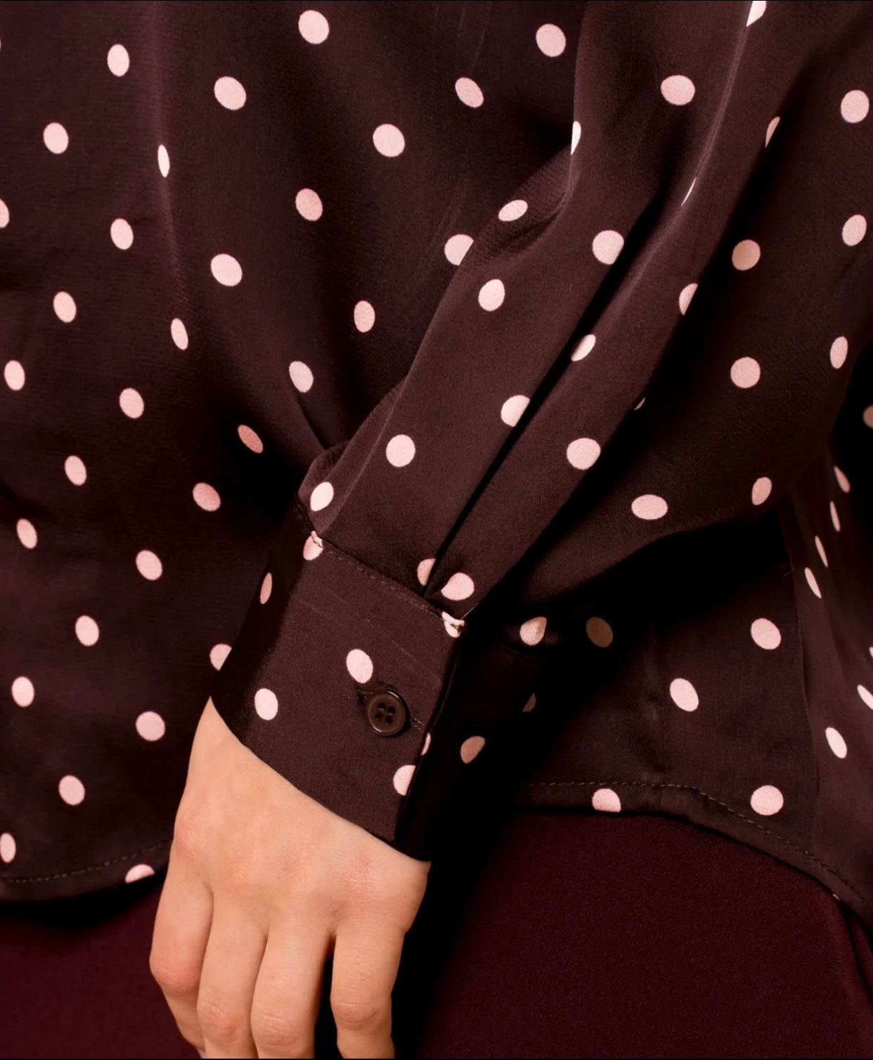 Brown & Pink Polka Dot Satin Shirt