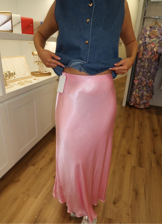 Sarah Pink Satin Skirt