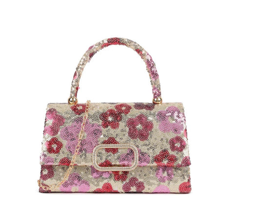 Gold Square Floral Sequin Bag