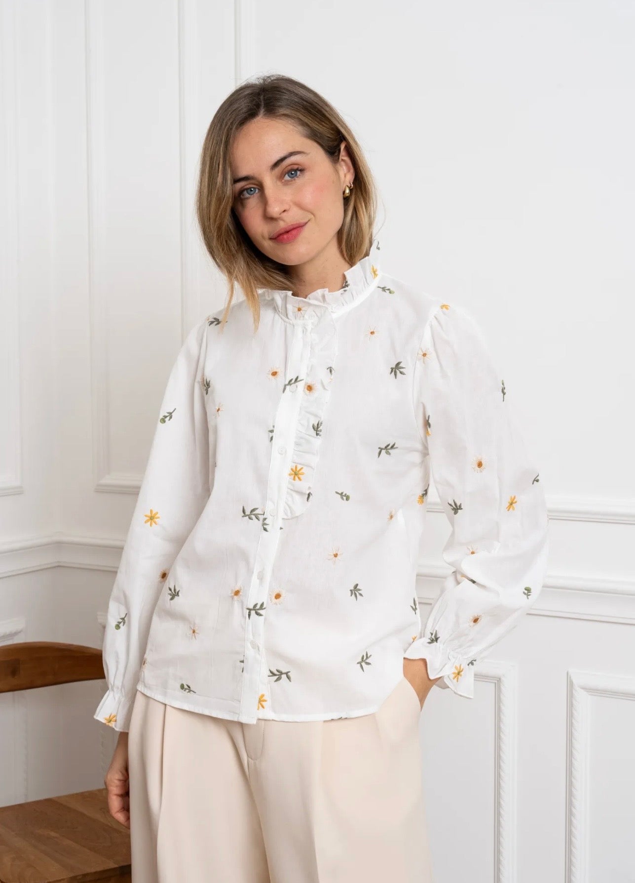 White & Khaki Sunflower Shirt