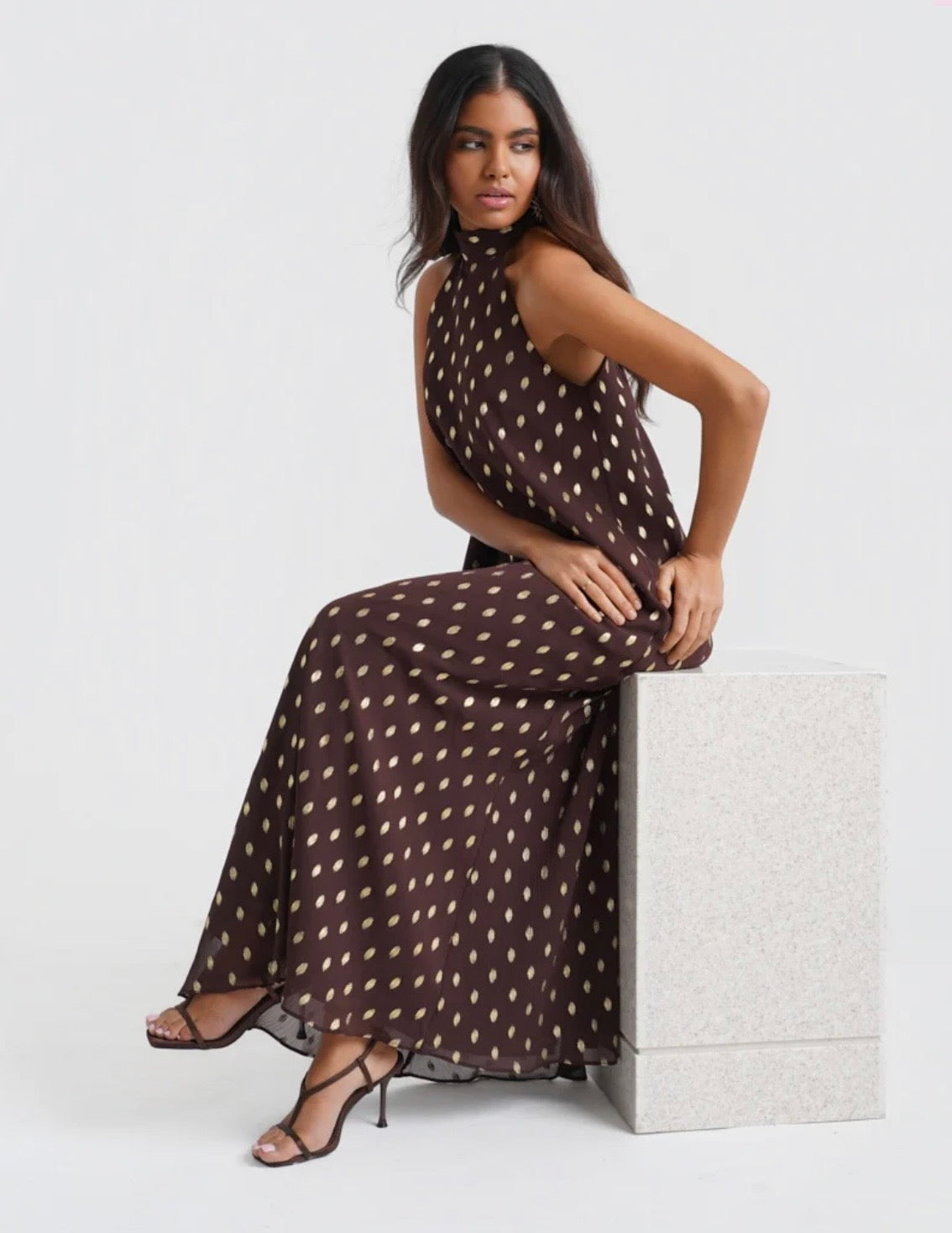 Gianna Brown & Gold Halter Neck Dress