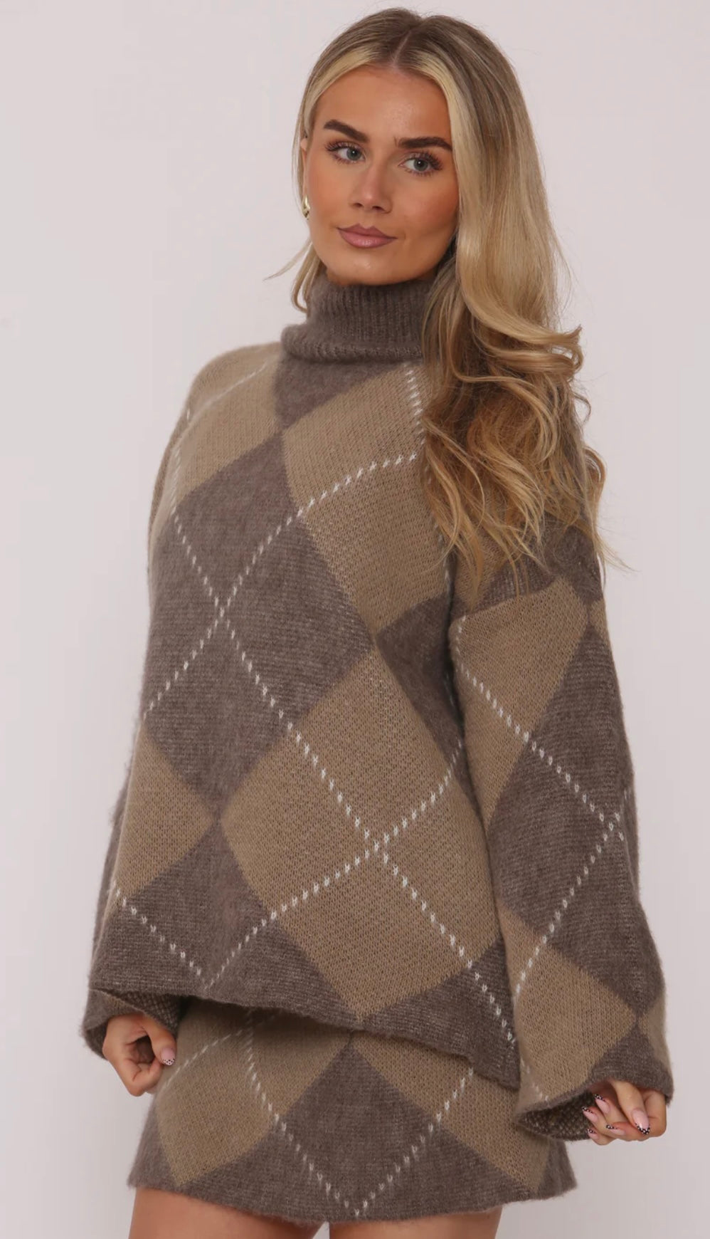 Argyle Print Co-Ord Set Brown