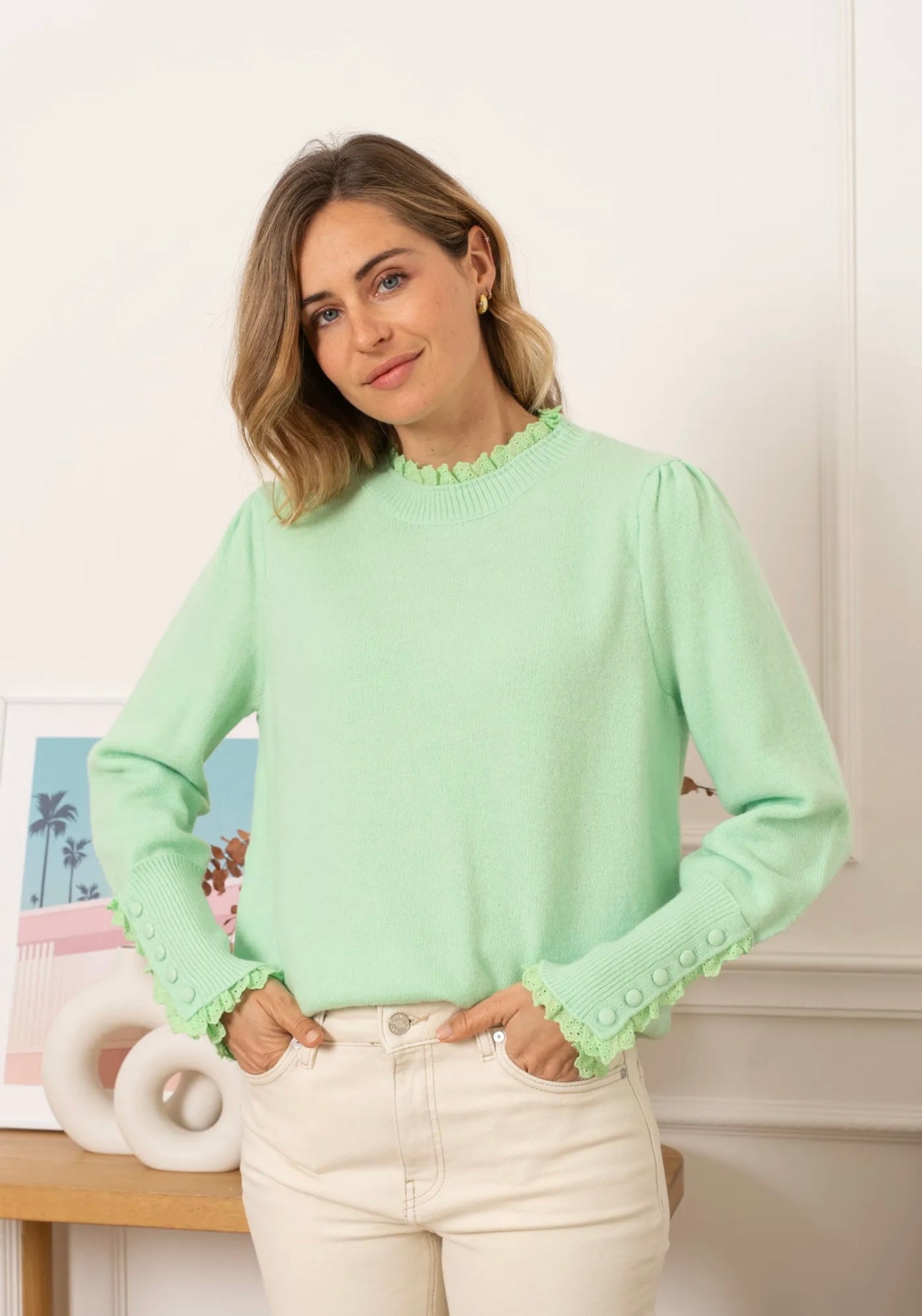Jane Mint Green Collar Detail Jumper