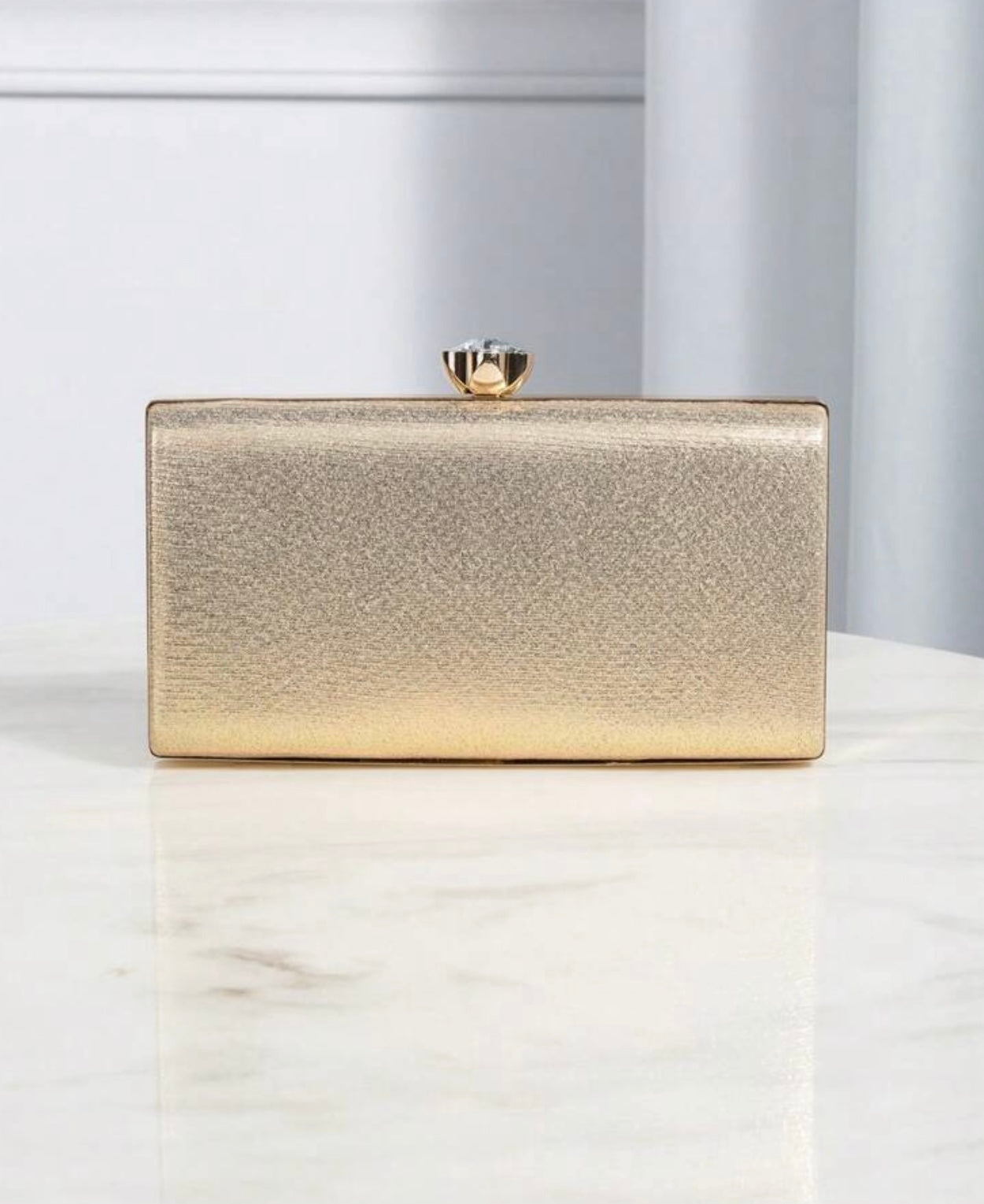 Gold Clutch With Statement Diamanté Detail