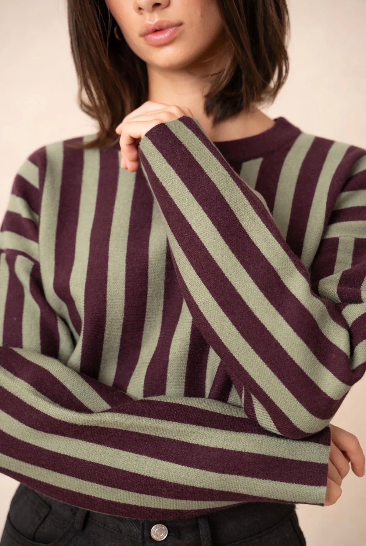 Khaki & Burgundy Striped Jumper