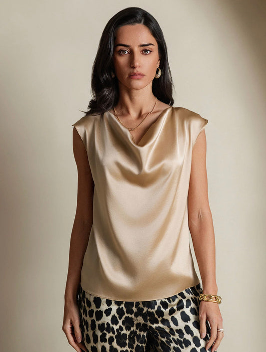 Kerrie Champagne Satin Cowl Neck Top