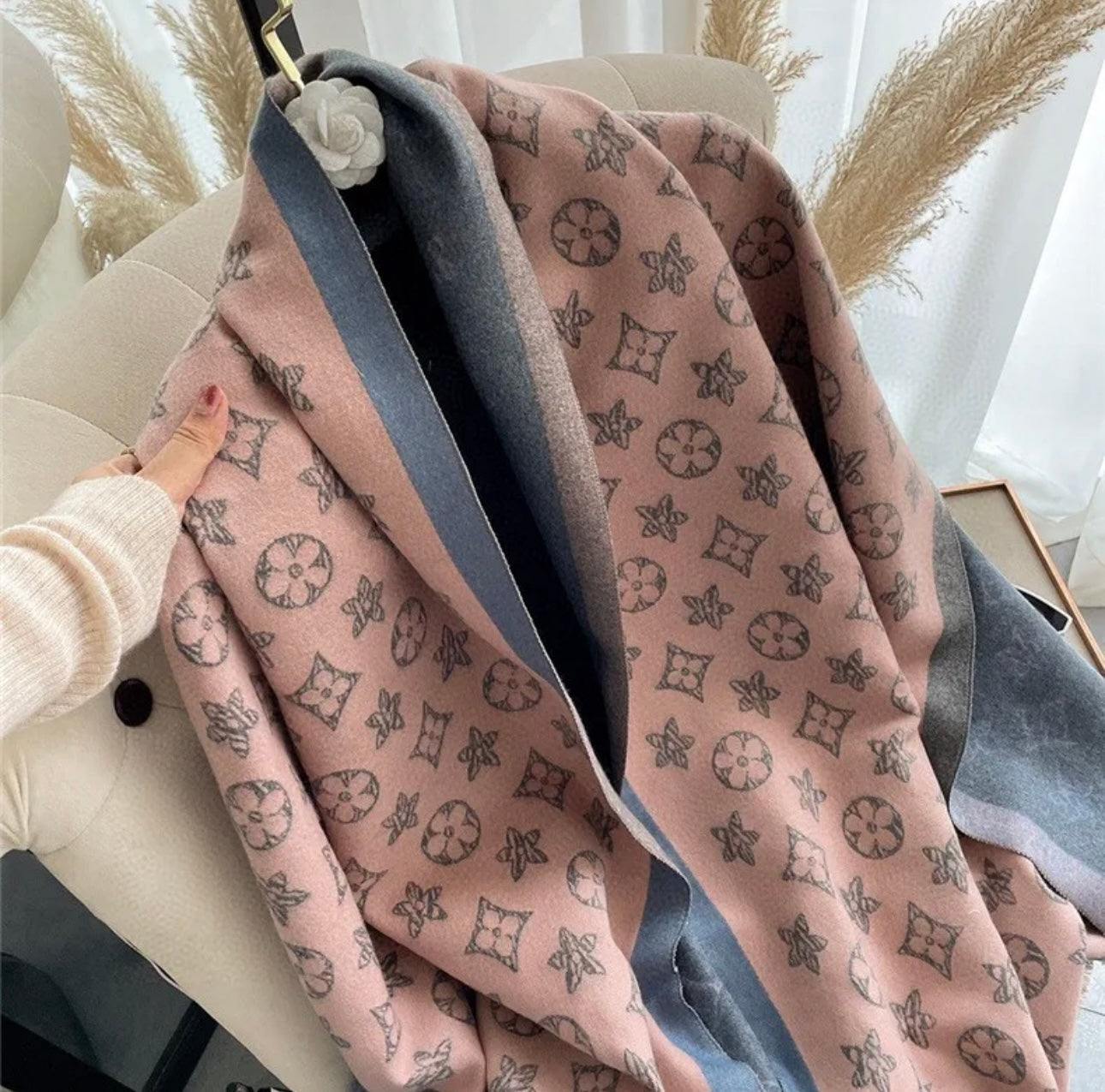 Pink, Grey & Blue Monogram Scarf