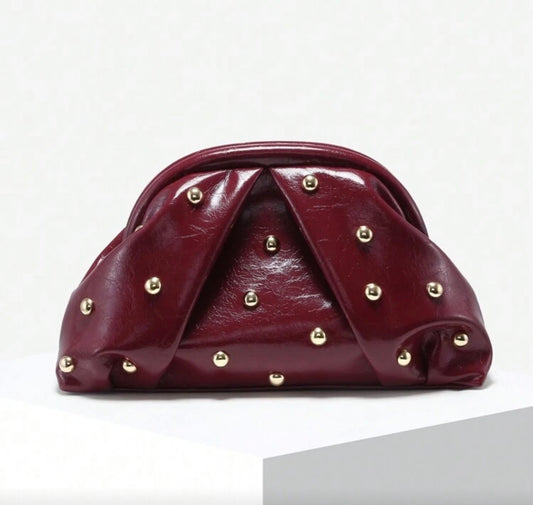 Burgundy Studded Clutch Bag