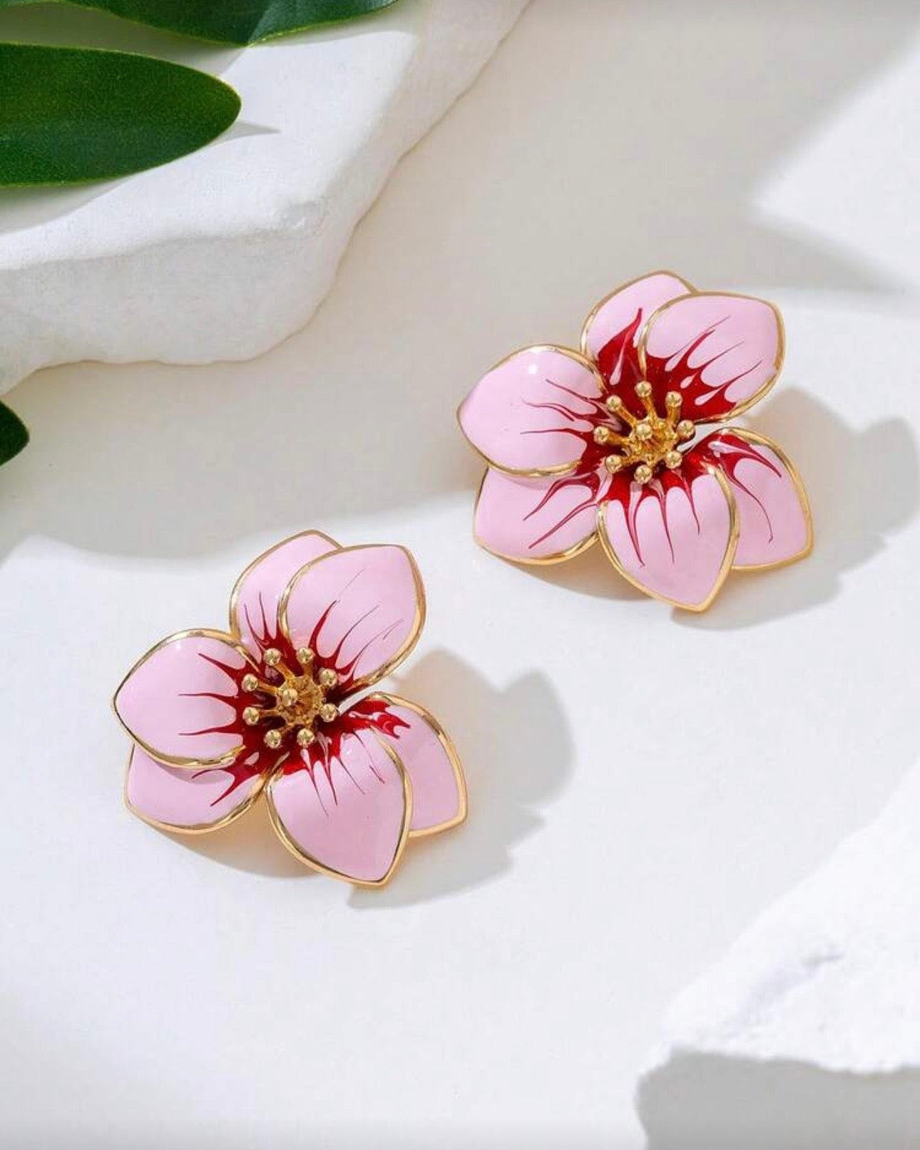 Pink & Gold Floral Earrings