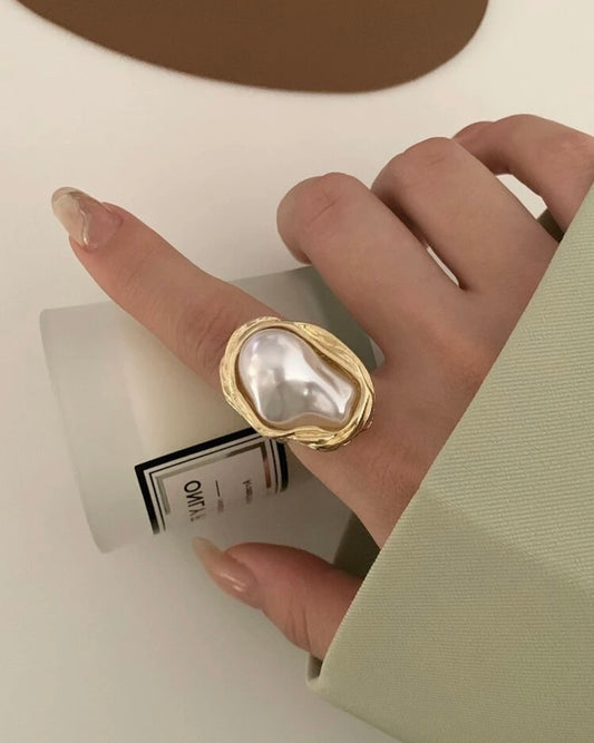 Large Pearl & Gold Oversized Ring