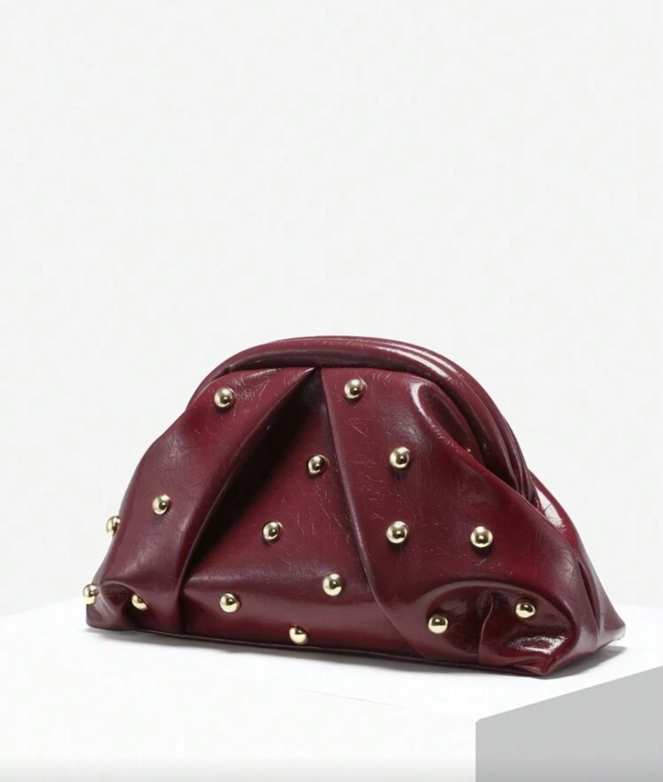 Burgundy Studded Clutch Bag