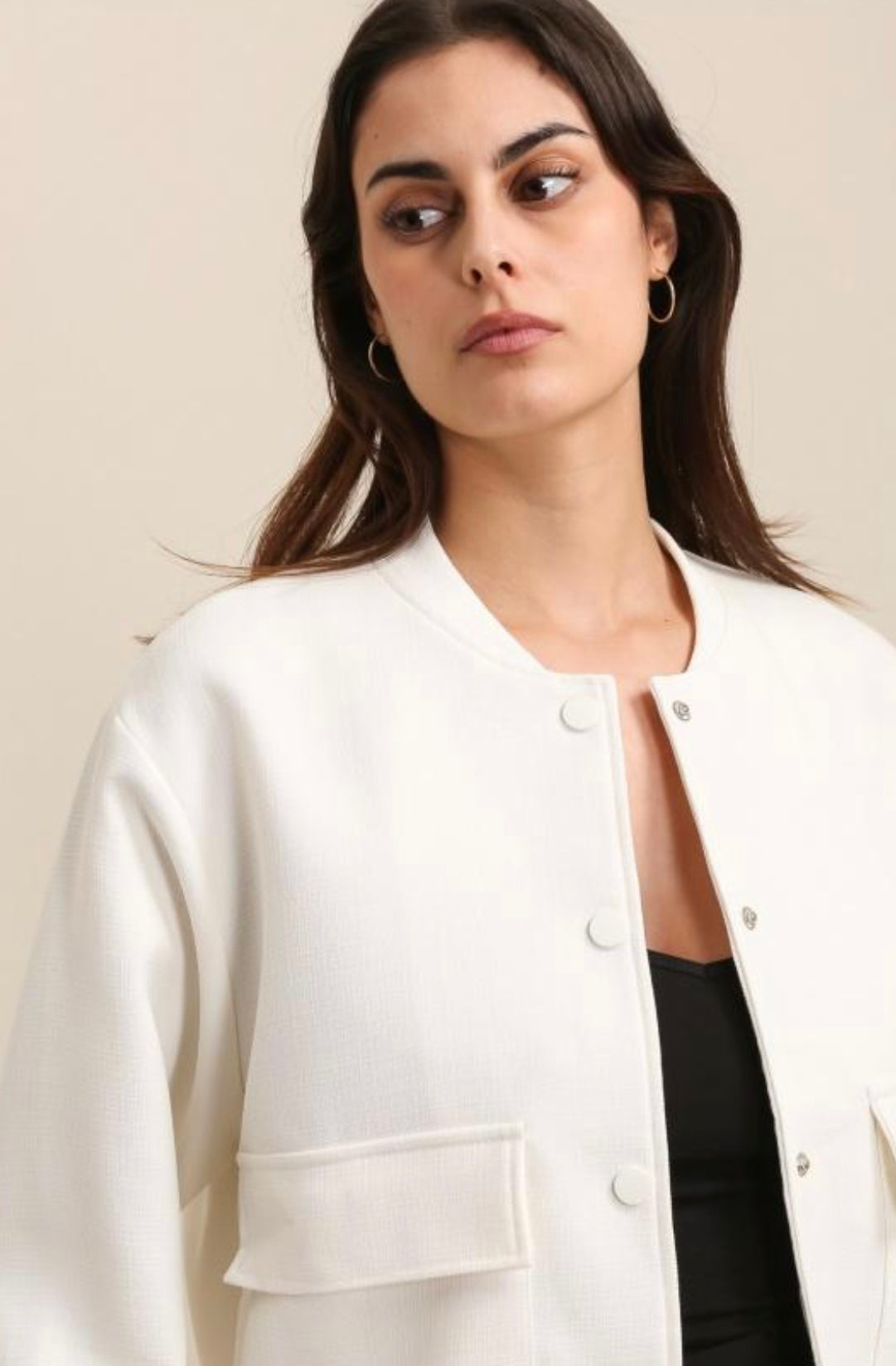 Harriet White Linen Blend Bomber Jacket