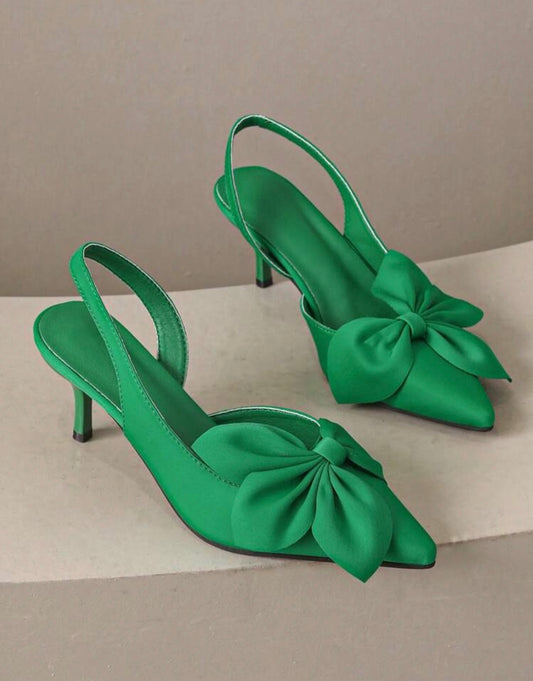 Victoria Emerald Green Bow Detail Slingback Heels