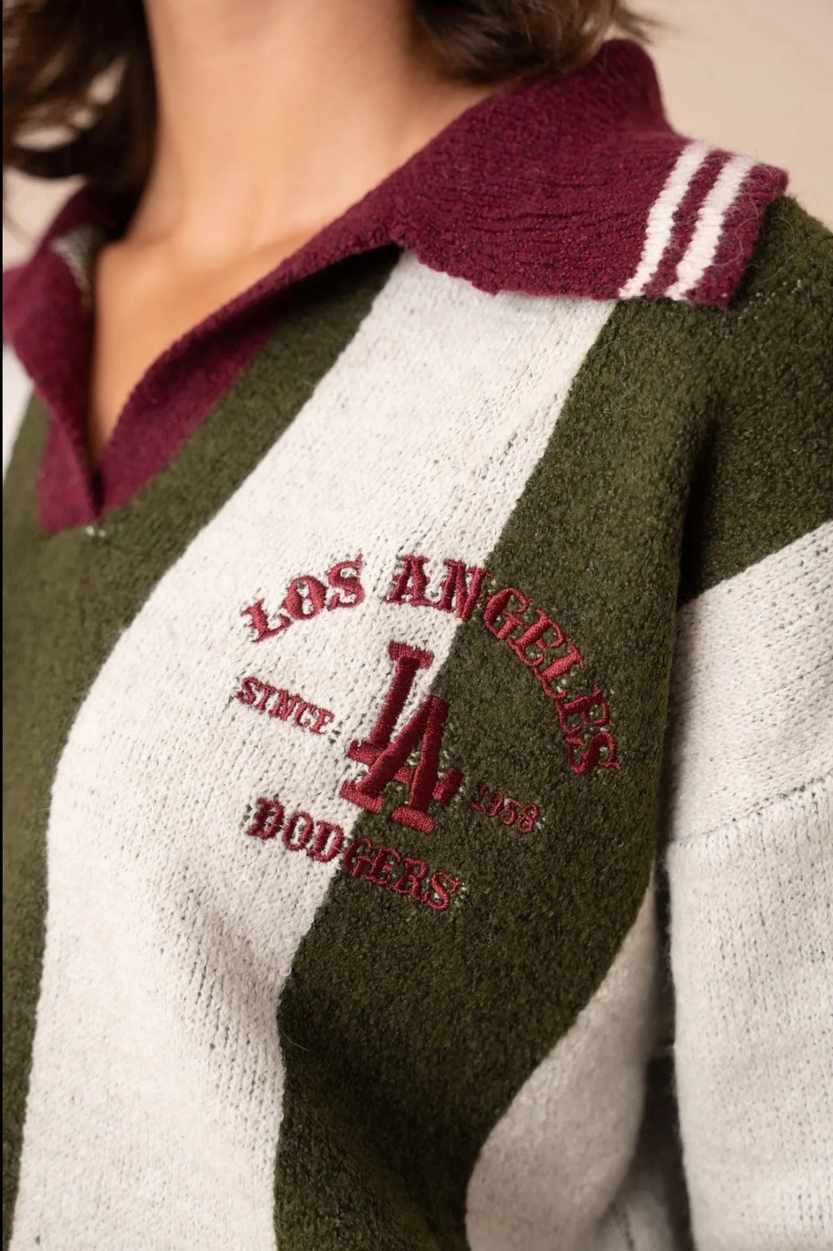 Khaki & Burgundy Collared Jumper
