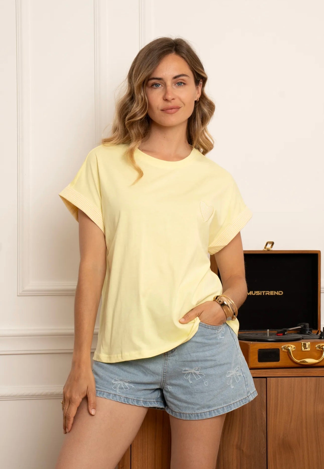Lola Yellow Heart Checked T-Shirt