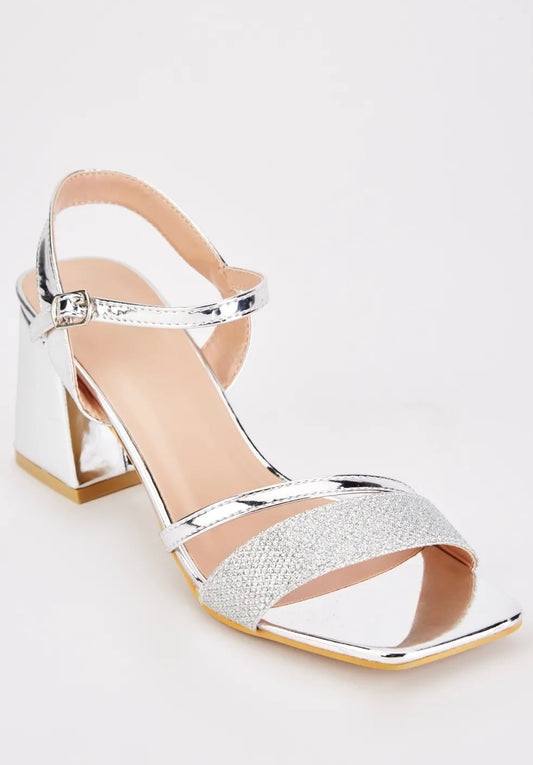 Silver Metallic Block Heels