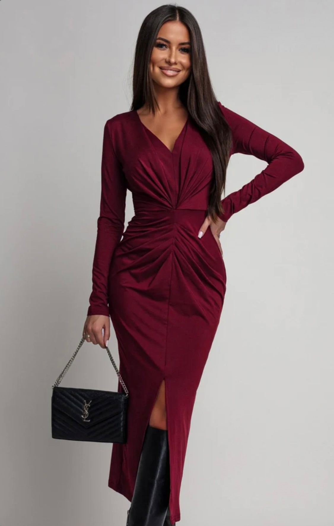 Serena Bodycon Midi Dress Burgundy