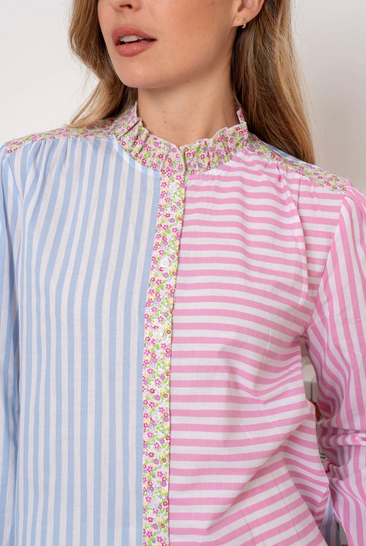 Michelle Candy Pink & Blue Striped Shirt