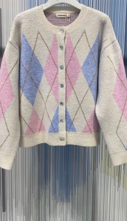 Gracie Cream Argyle Cardigan