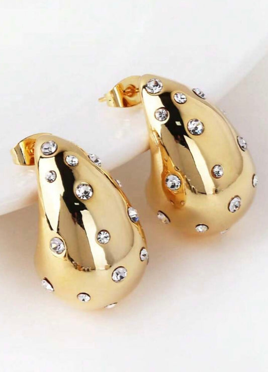 Diamanté Teardrop Earrings Gold