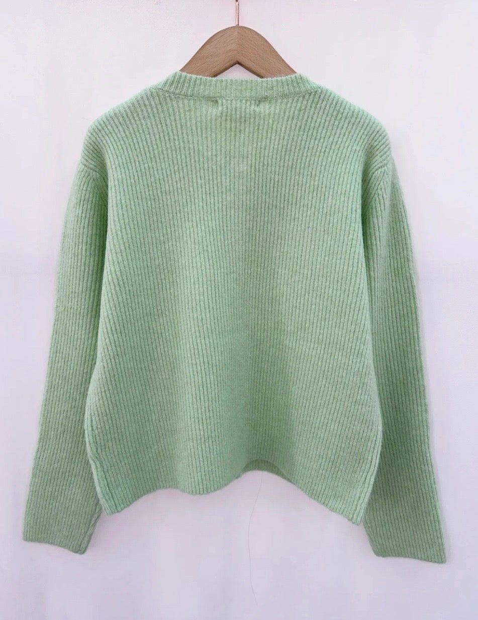 Anna Sage Green Cardigan With Gold Button Detail