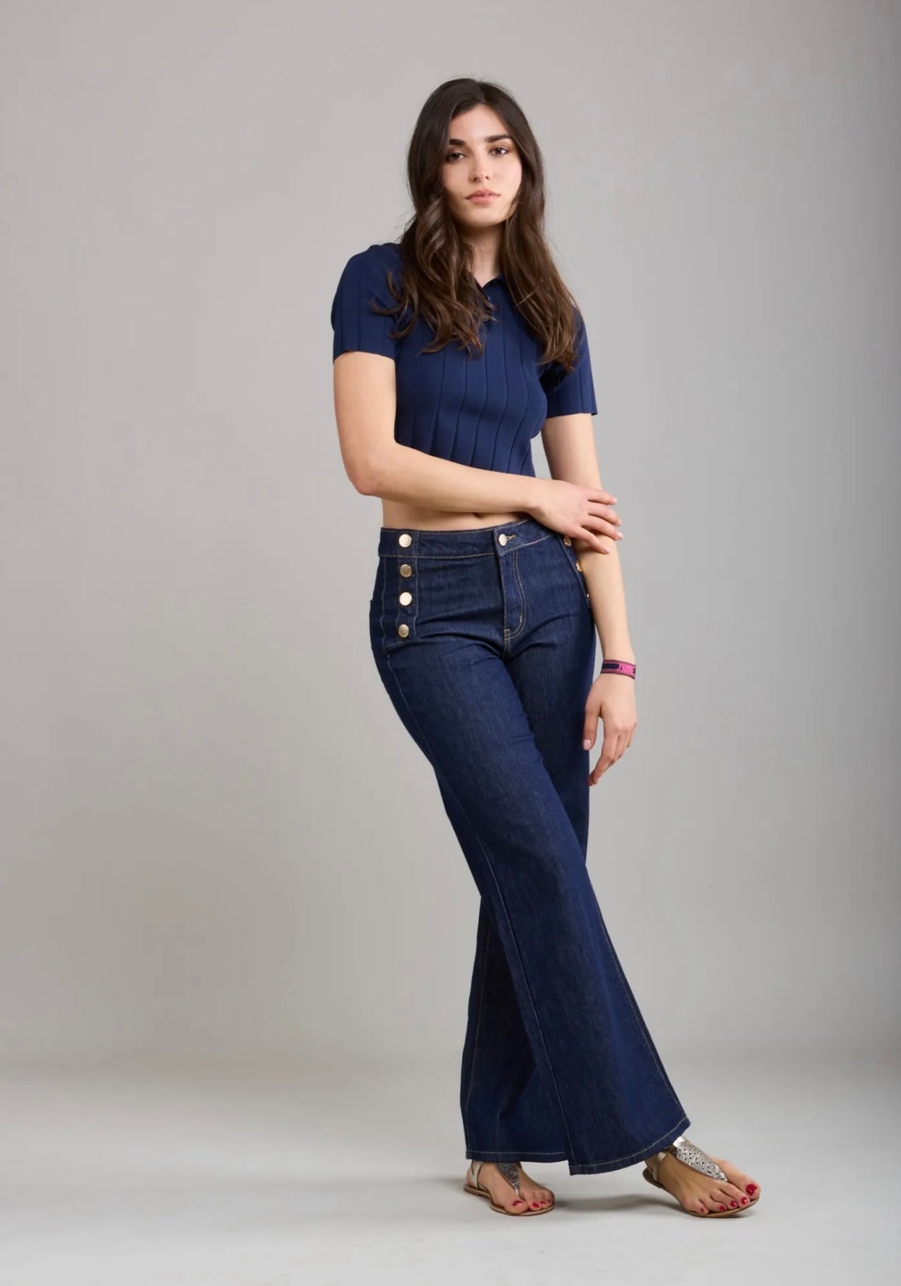 Toxik Dark Denim Gold Button Wide Leg Jeans