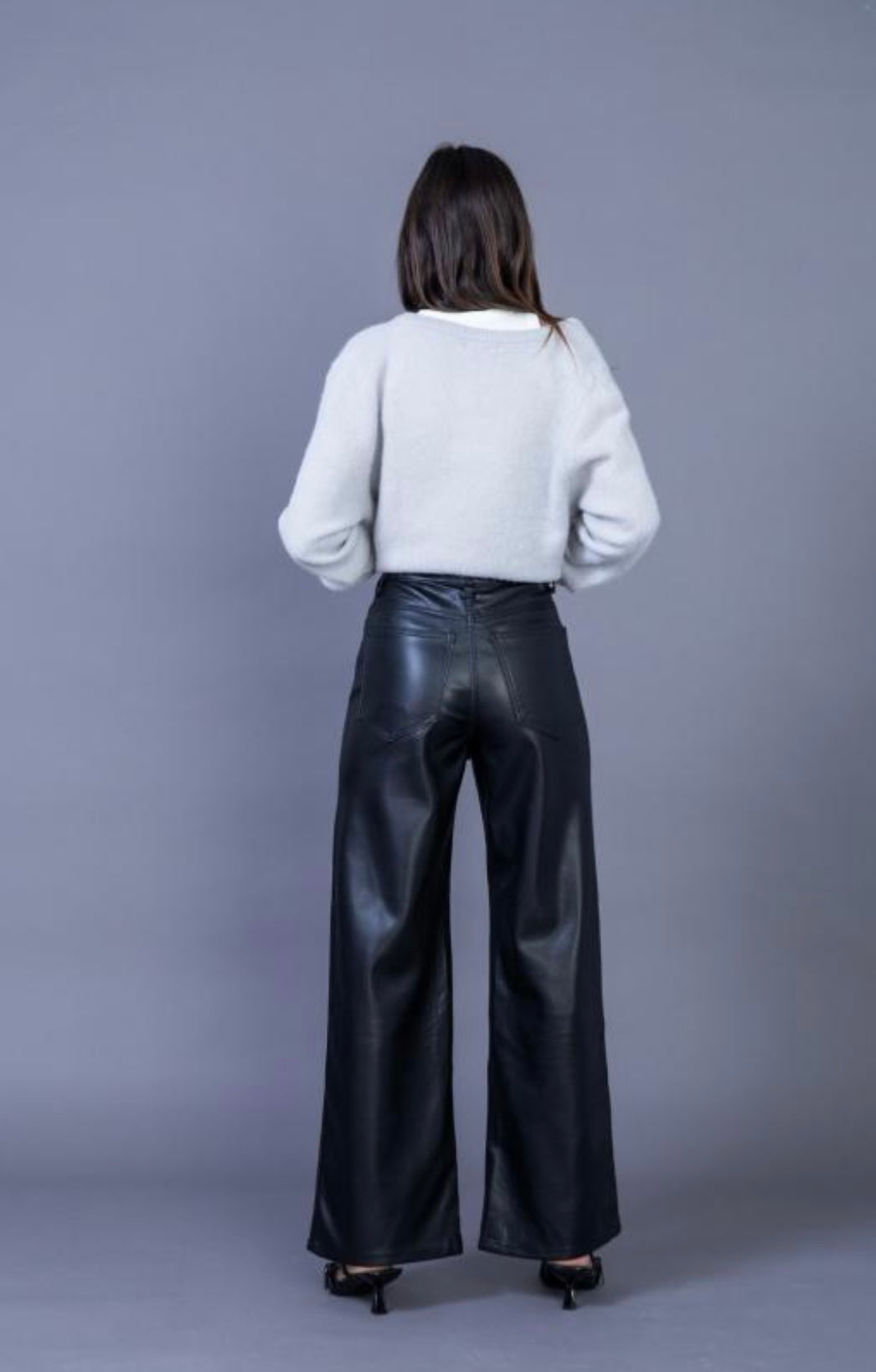 Black Leather Wide Leg Trousers