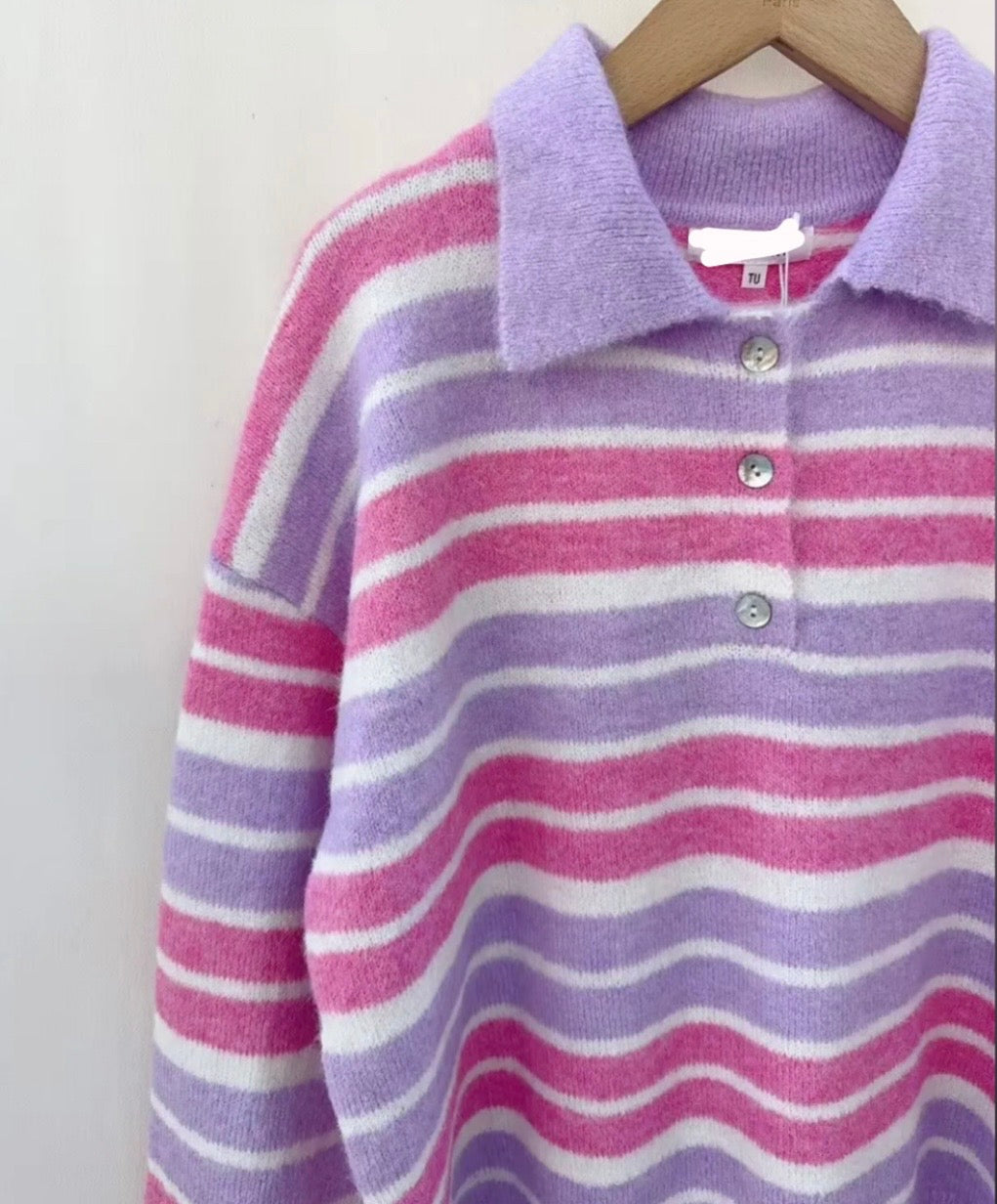 Nina Lilac & Fushia Collar Jumper