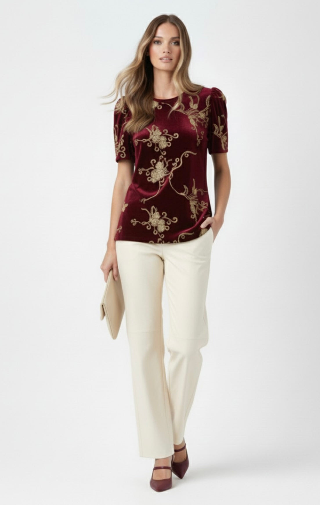 Vera Burgundy & Gold Velvet Top
