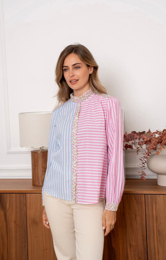 Michelle Candy Pink & Blue Striped Shirt