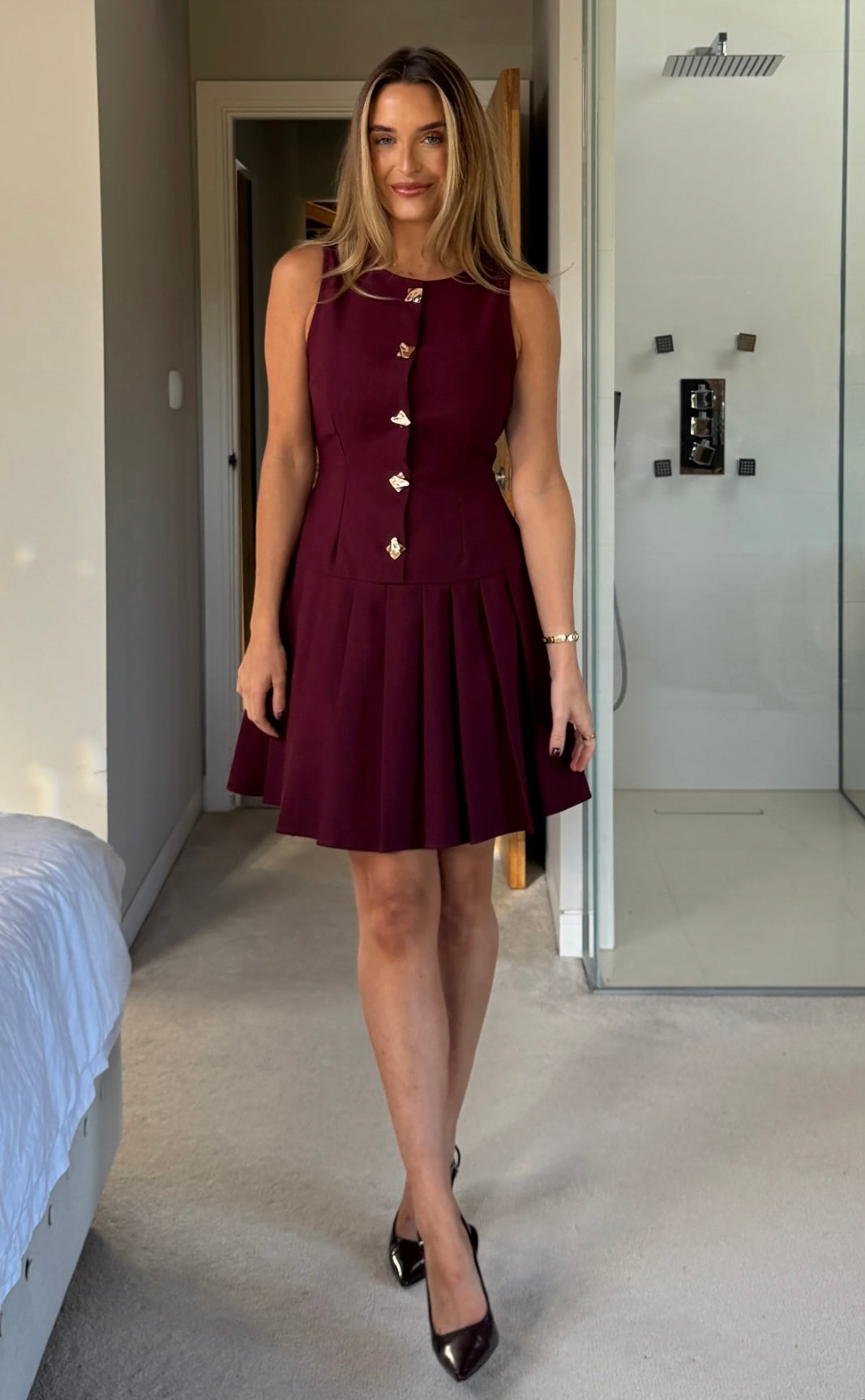 Penelope Tailored Pleated Mini Dress Berry