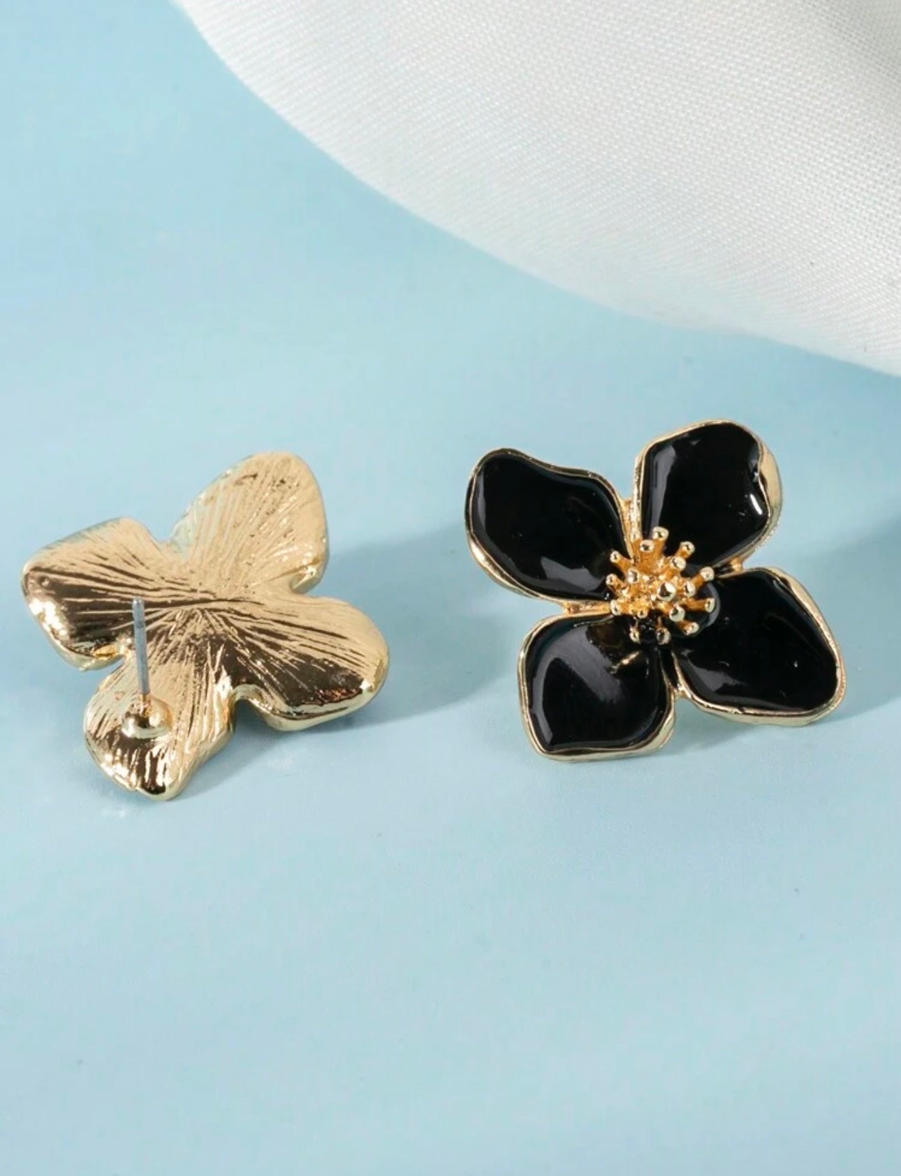 Black Patent Floral Earrings